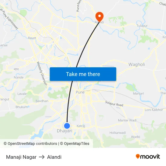 Manaji Nagar to Alandi map