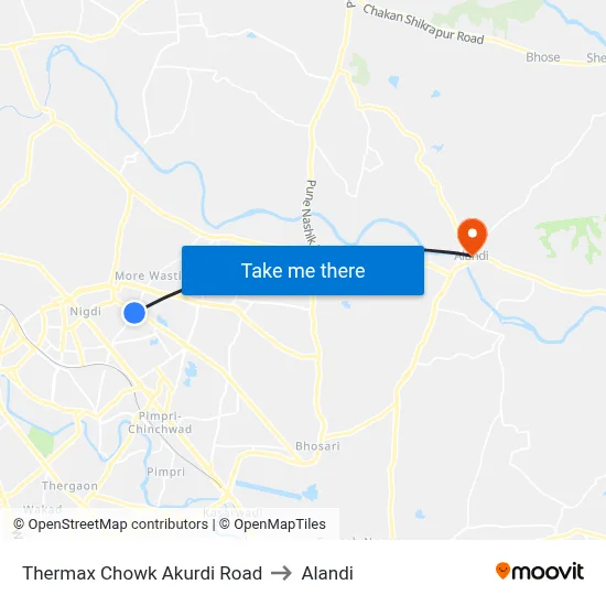 Thermax Chowk Akurdi Road to Alandi map