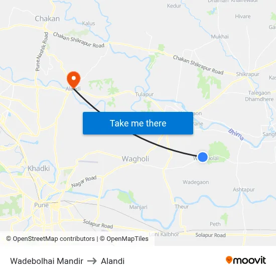 Wadebolhai Mandir to Alandi map