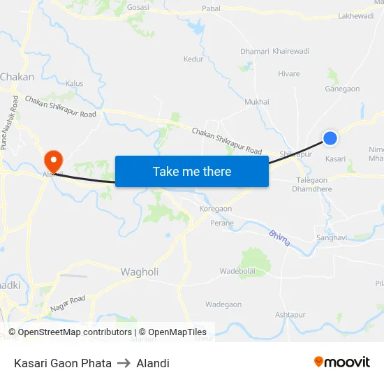 Kasari Gaon Phata to Alandi map