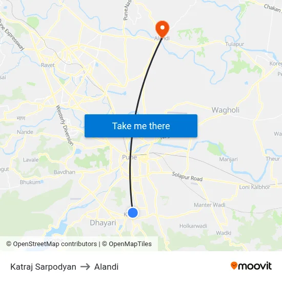 Katraj Sarpodyan to Alandi map
