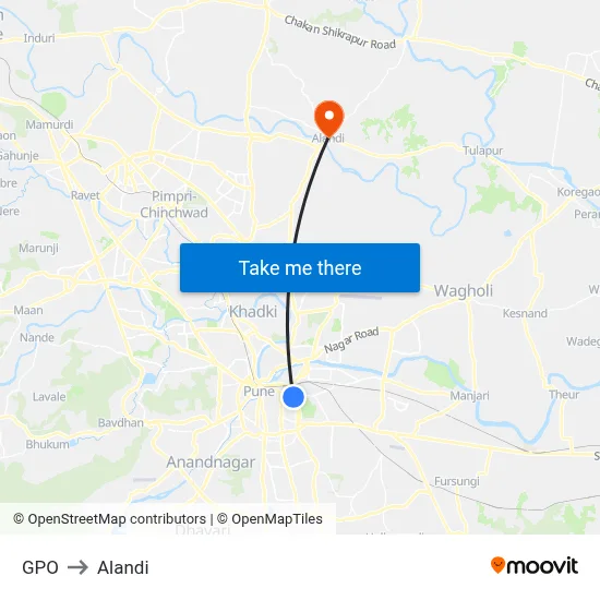 GPO to Alandi map