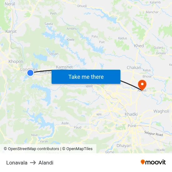 Lonavala to Alandi map
