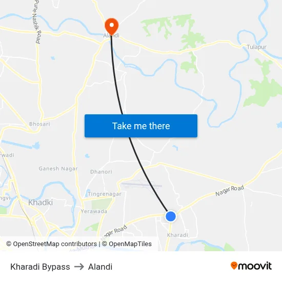 Kharadi Bypass to Alandi map