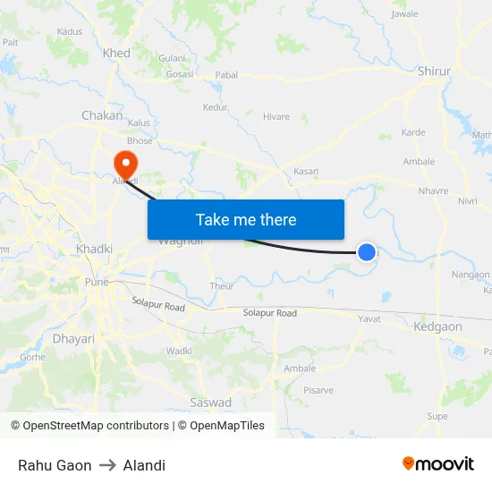Rahu Gaon to Alandi map