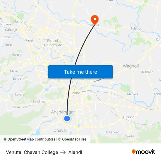 Venutai Chavan College to Alandi map