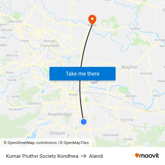 Kumar Pruthvi Society Kondhwa to Alandi map