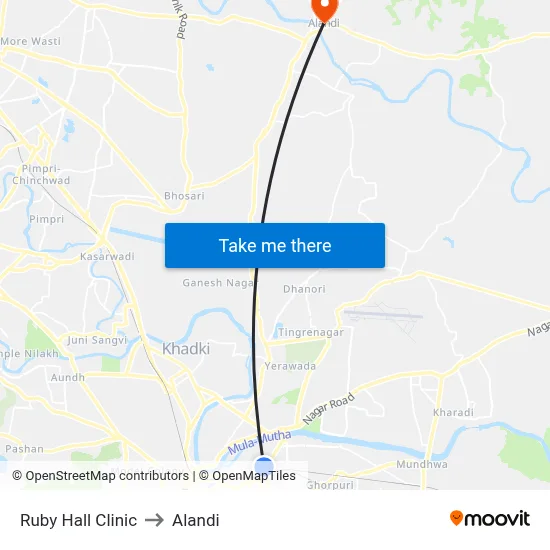 Ruby Hall Clinic to Alandi map