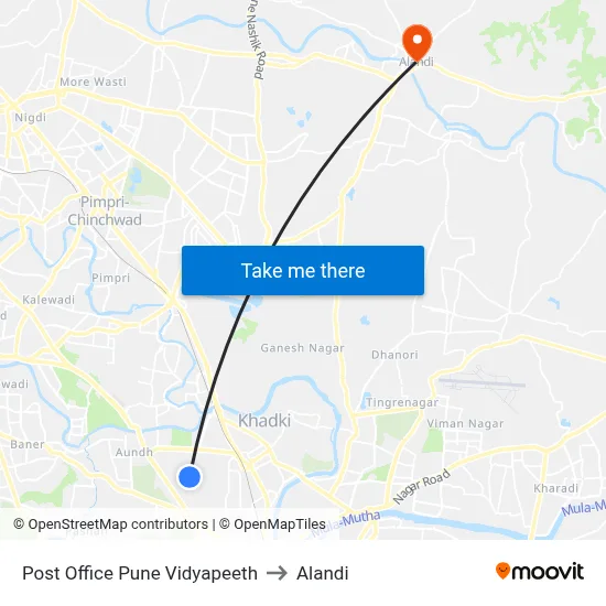 Post Office Pune Vidyapeeth to Alandi map