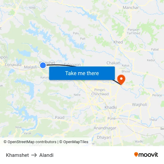 Khamshet to Alandi map