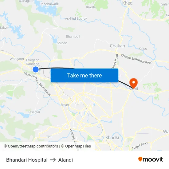 Bhandari Hospital to Alandi map
