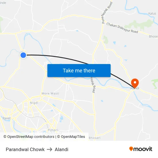 Parandwal Chowk to Alandi map