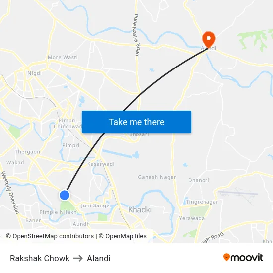 Rakshak Chowk to Alandi map