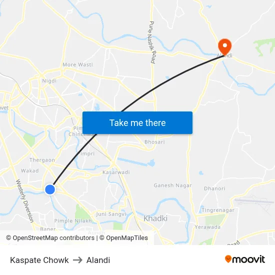 Kaspate Chowk to Alandi map