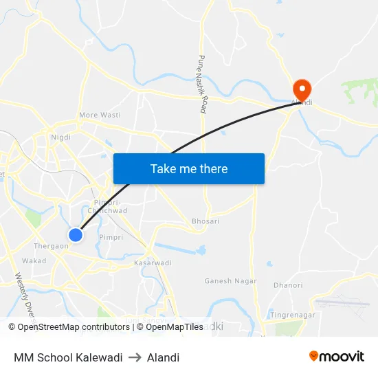 MM School Kalewadi to Alandi map