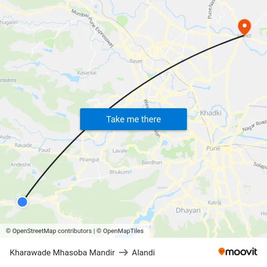 Kharawade Mhasoba Mandir to Alandi map