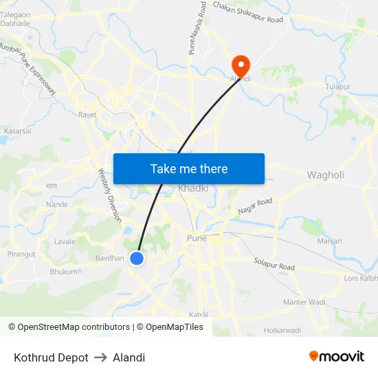 Kothrud Depot to Alandi map