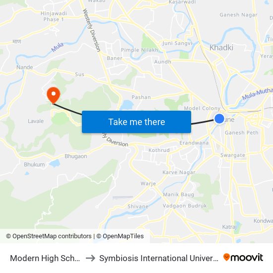 Modern High School to Symbiosis International University map