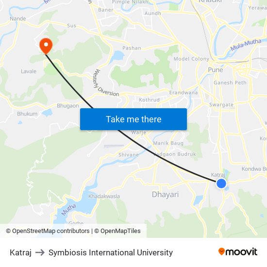 Katraj to Symbiosis International University map