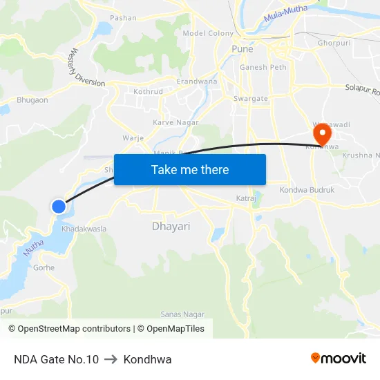 NDA Gate No.10 to Kondhwa map
