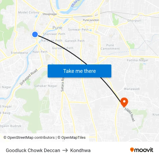 Goodluck Chowk Deccan to Kondhwa map