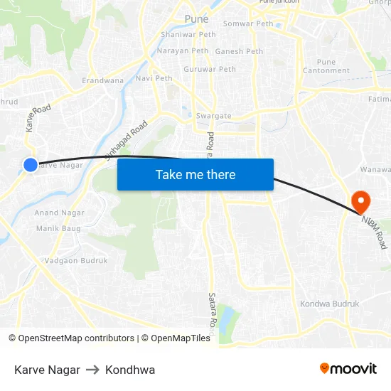 Karve Nagar to Kondhwa map