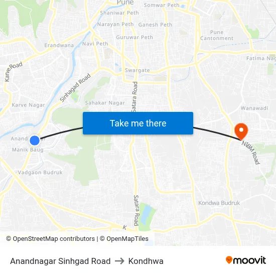 Anandnagar Sinhgad Road to Kondhwa map