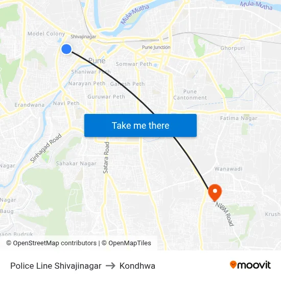 Police Line Shivajinagar to Kondhwa map
