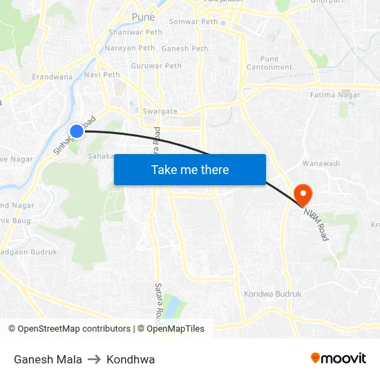 Ganesh Mala to Kondhwa map