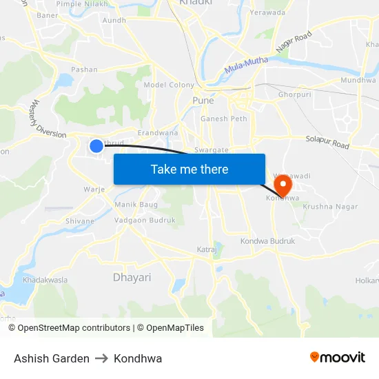 Ashish Garden to Kondhwa map