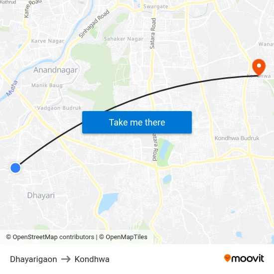 Dhayarigaon to Kondhwa map