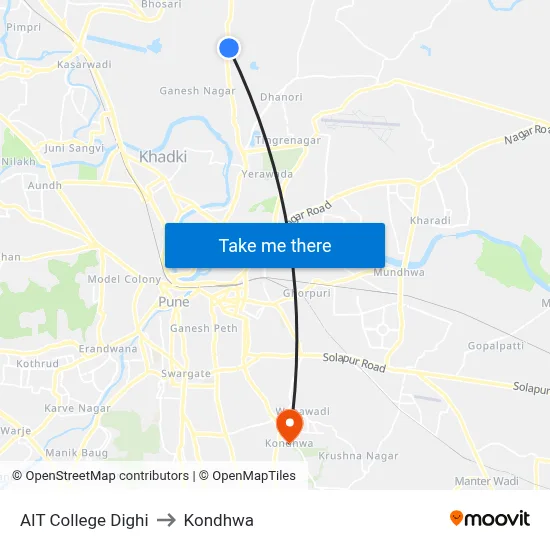 AIT College Dighi to Kondhwa map