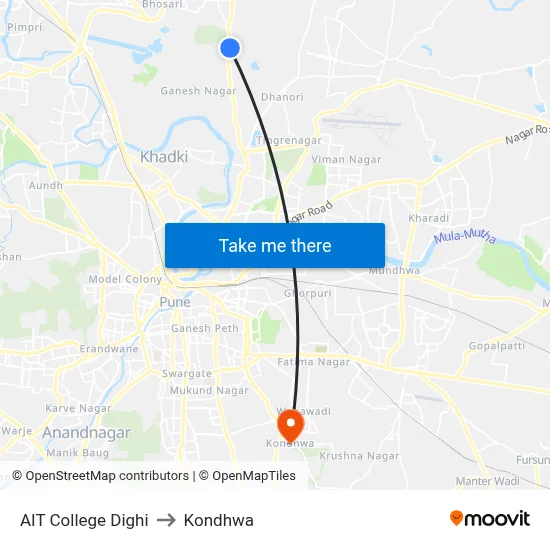 AIT College Dighi to Kondhwa map