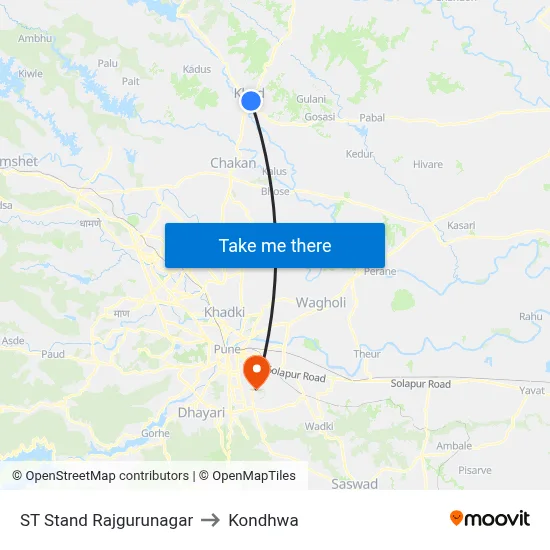 ST Stand Rajgurunagar to Kondhwa map