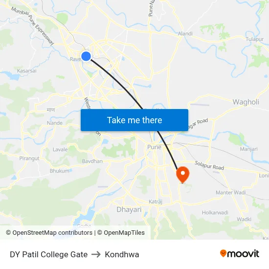 DY Patil College Gate to Kondhwa map