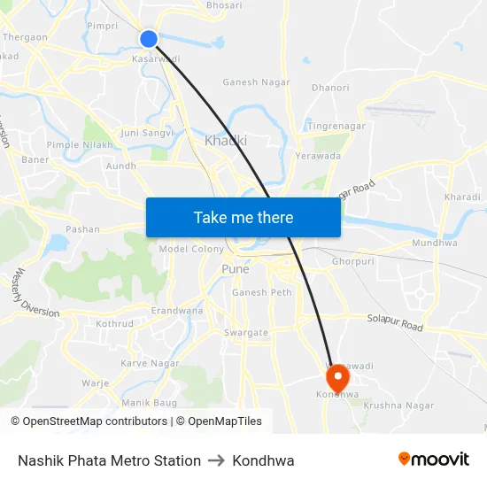Nashik Phata Metro Station to Kondhwa map