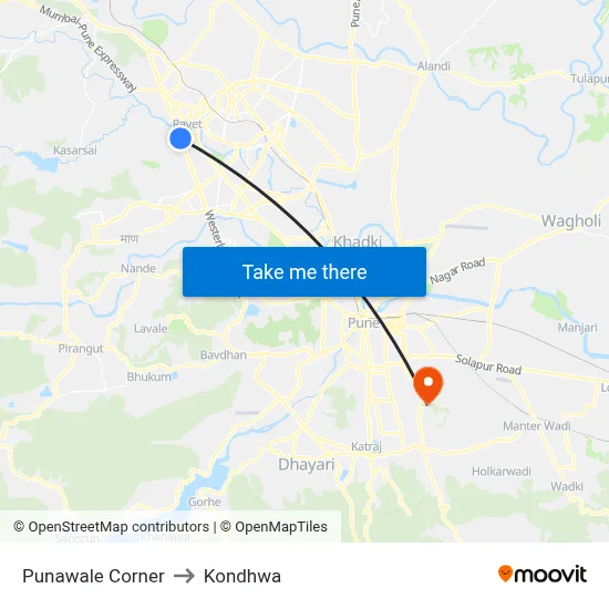 Punawale Corner to Kondhwa map