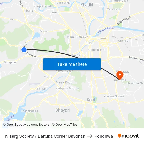 Nisarg Society / Baltuka Corner Bavdhan to Kondhwa map