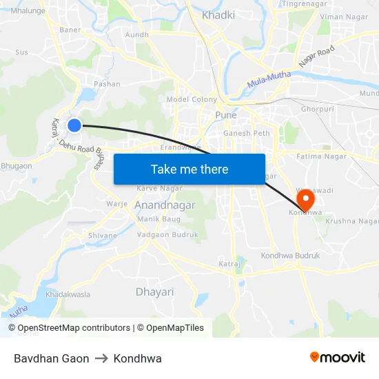 Bavdhan Gaon to Kondhwa map