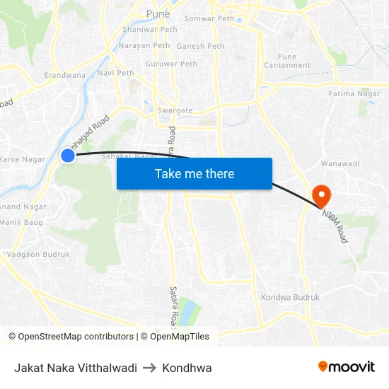 Jakat Naka Vitthalwadi to Kondhwa map