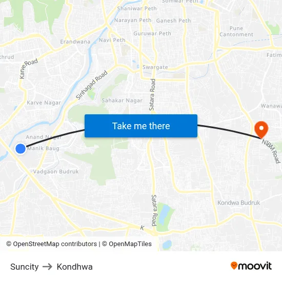 Suncity to Kondhwa map