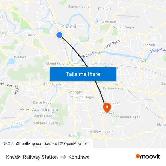 Khadki Railway Station to Kondhwa map