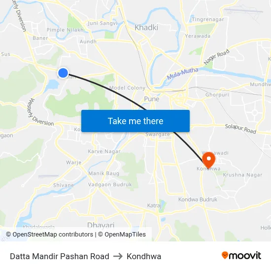 Datta Mandir Pashan Road to Kondhwa map