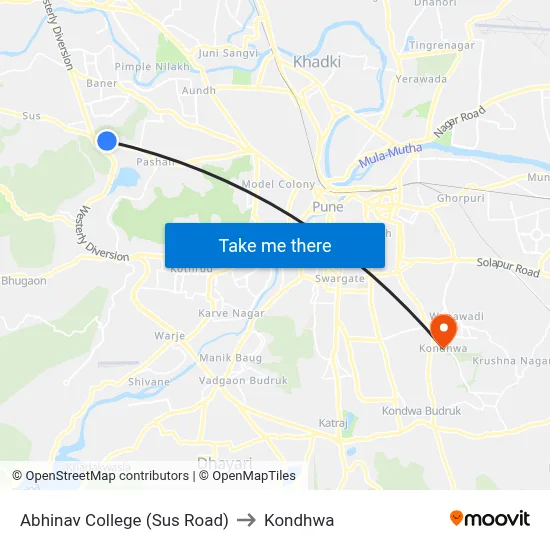 Abhinav College (Sus Road) to Kondhwa map
