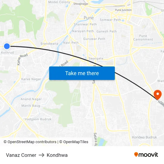Vanaz Corner to Kondhwa map
