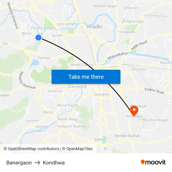 Banergaon to Kondhwa map
