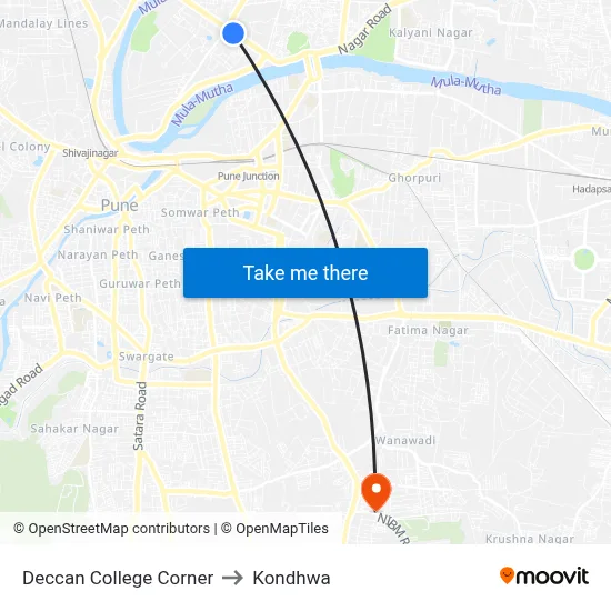 Deccan College Corner to Kondhwa map