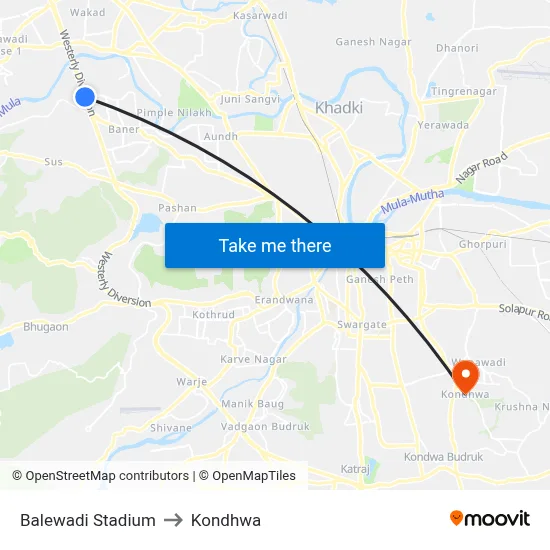 Balewadi Stadium to Kondhwa map
