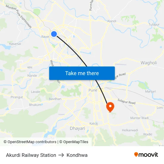 Akurdi Railway Station to Kondhwa map