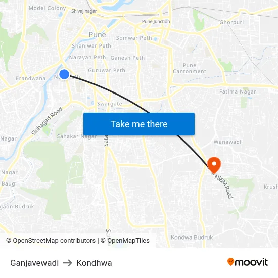 Ganjavewadi to Kondhwa map